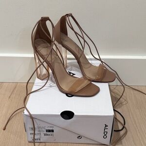ALDO Brown Strappy Heels with Clear Block Heel